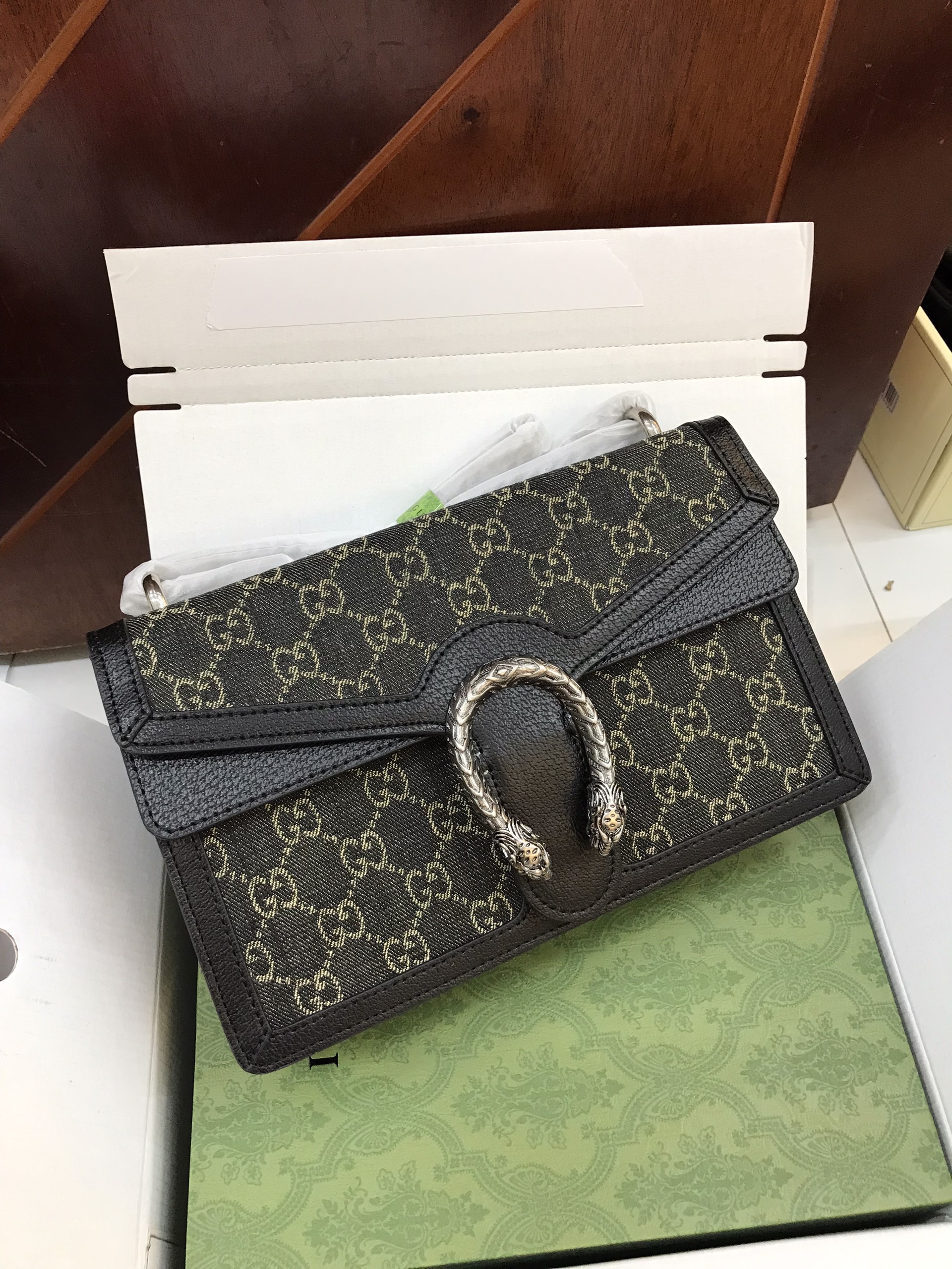 Túi Xách Gucci Dionysus Super Màu Đen Khóa Bạc Size 28cm