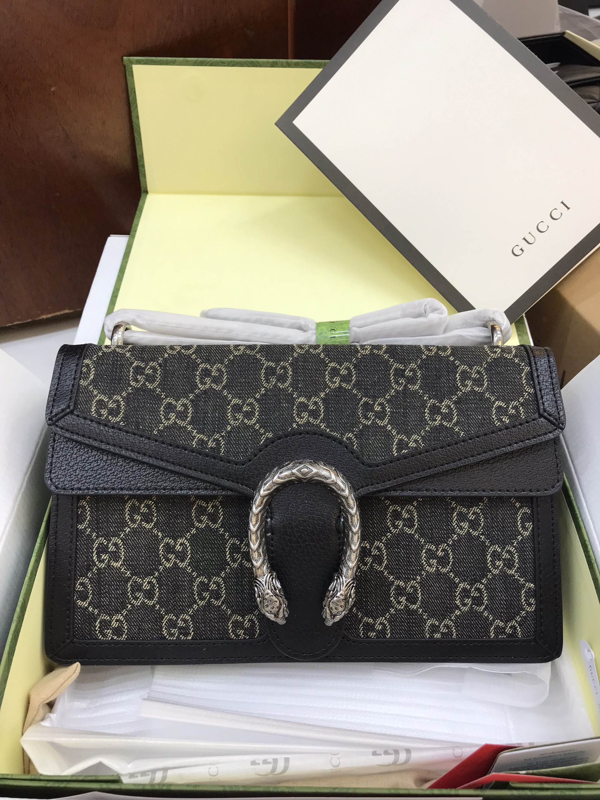 Túi Xách Gucci Dionysus Super Màu Đen Khóa Bạc Size 28cm