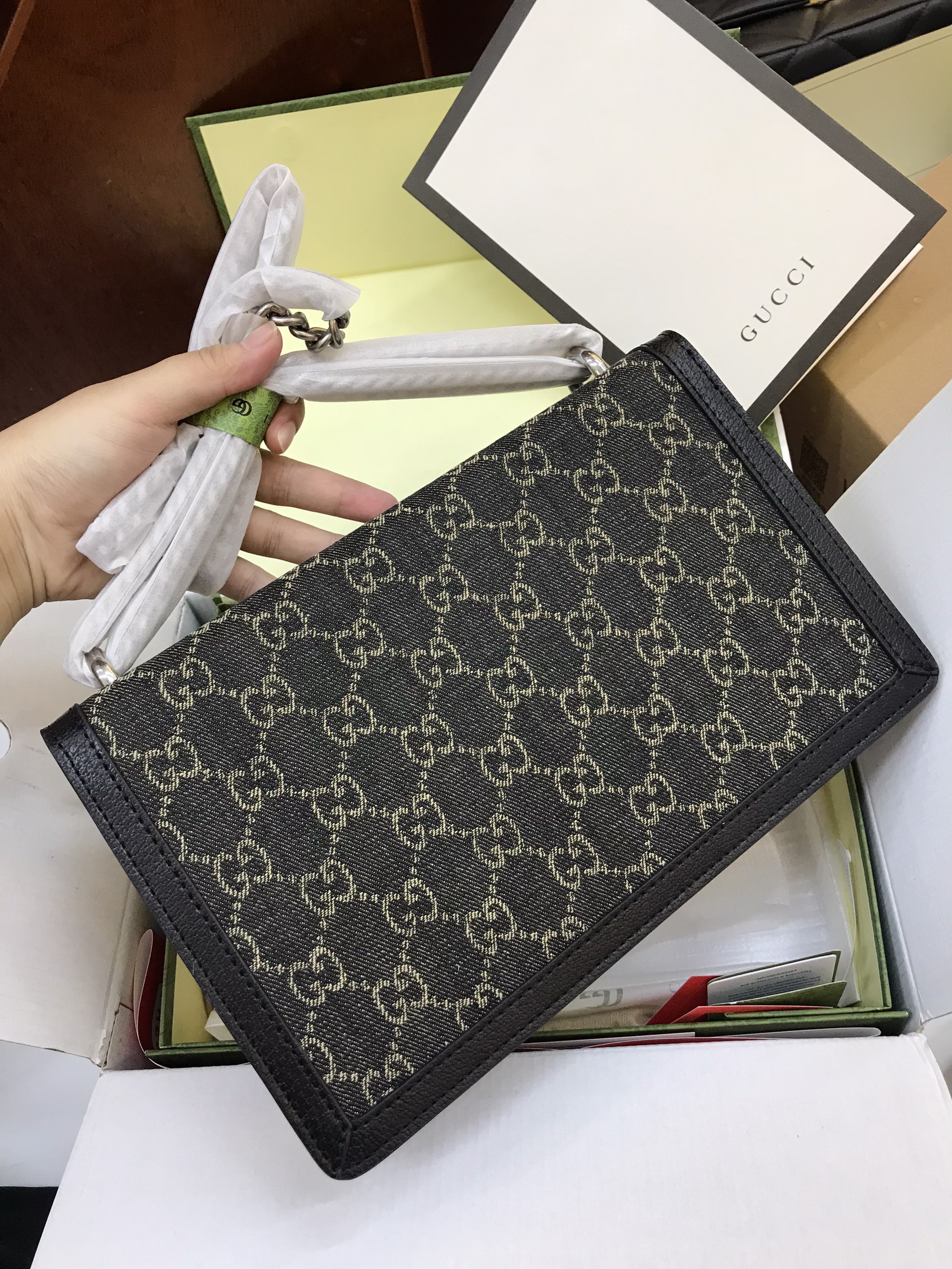Túi Xách Gucci Dionysus Super Màu Đen Khóa Bạc Size 28cm