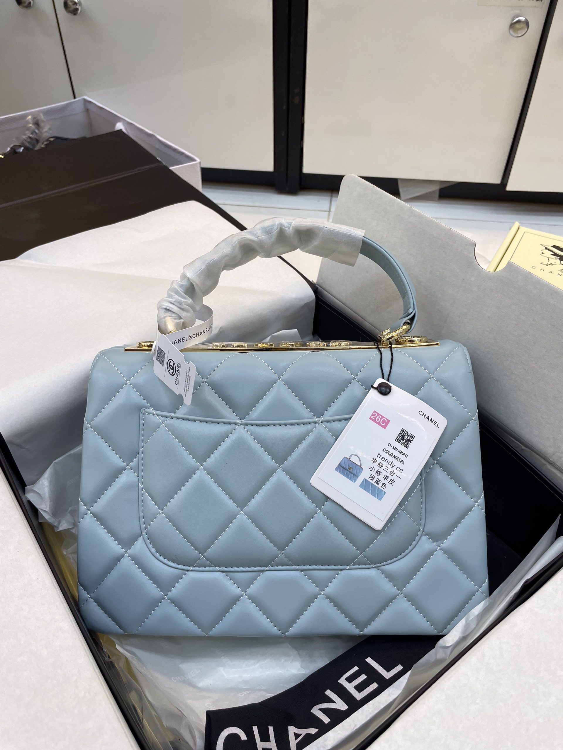 Túi Xách CHANEL Super TRENDY CC Màu Xanh Pastel