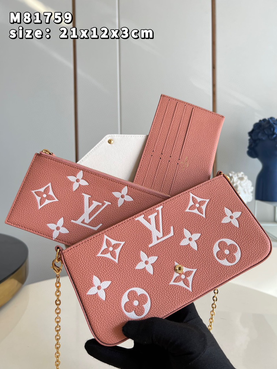 Túi Xách LV Siều Cấp Dây Xích Pochette Félicie M61276 Màu Hồng