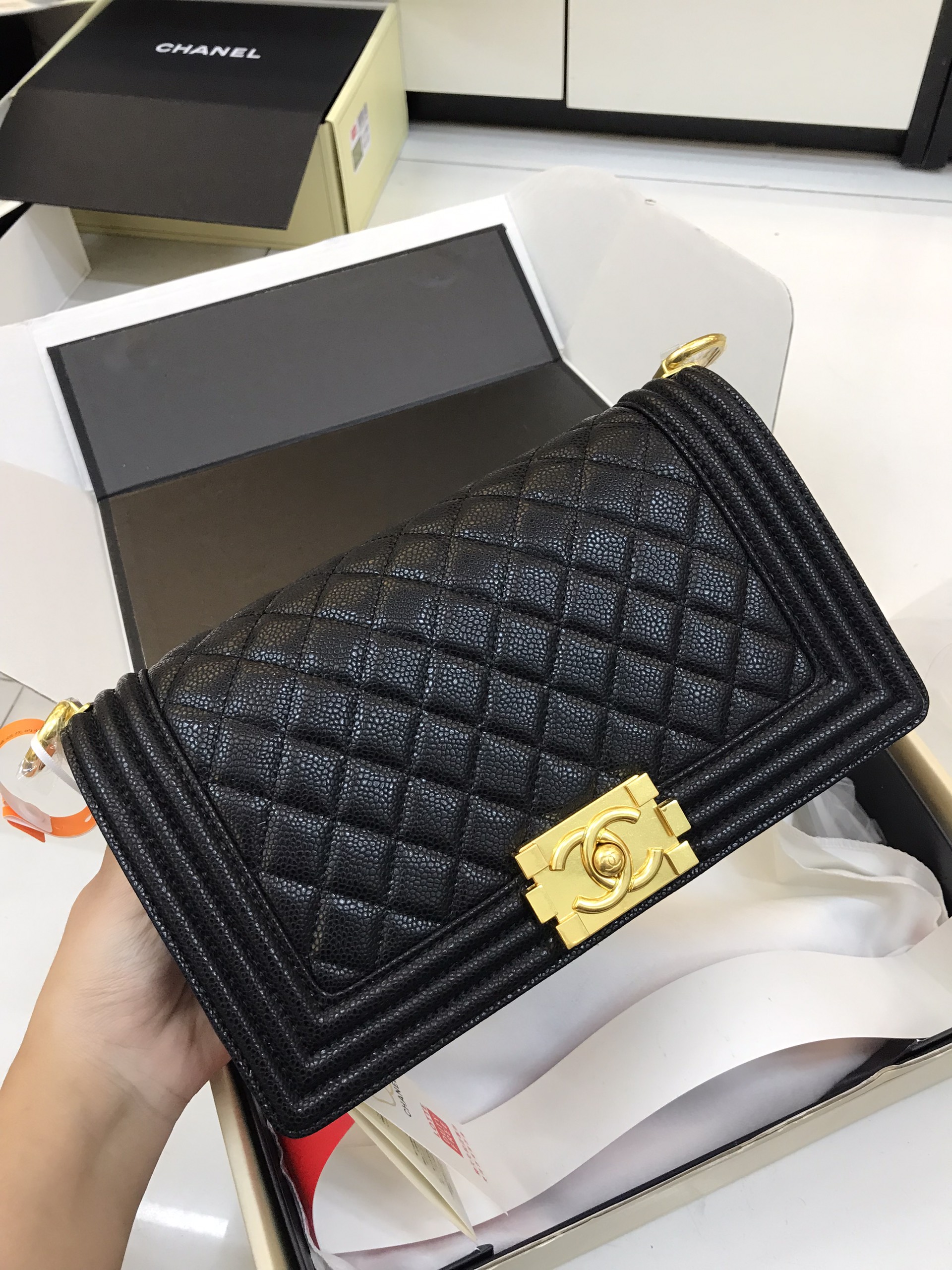 Túi Xách Chanel Super Caviar Boy Bag With Gold Hardware Medium Size 25cm