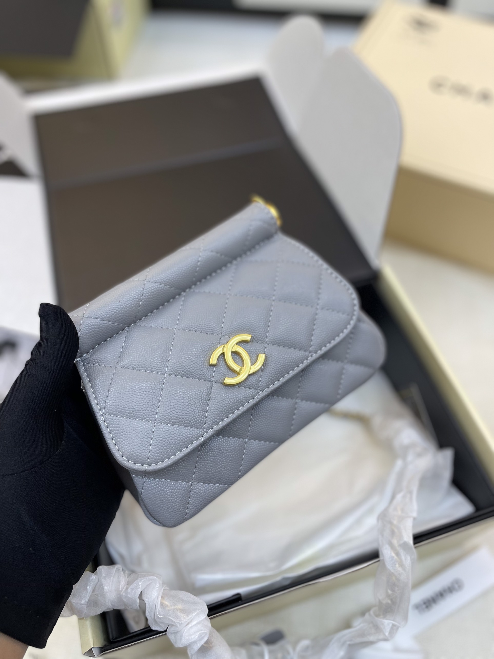Túi Xách Chanel super Clutch with Chain Màu Xanh