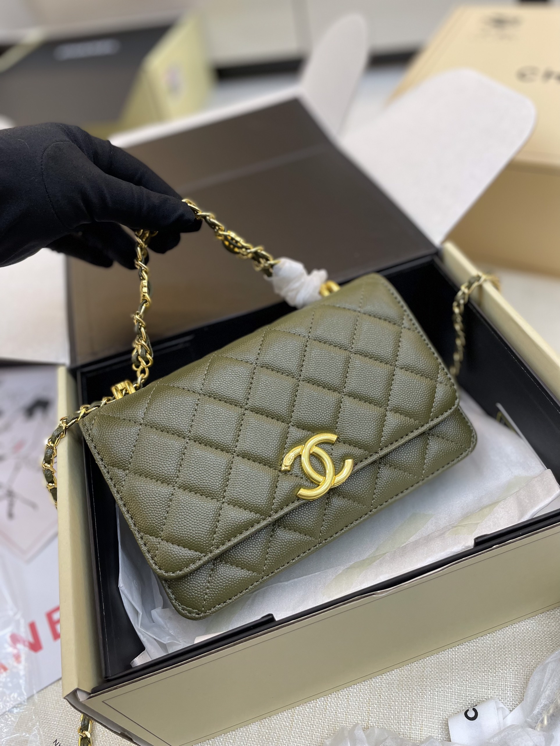 Túi Xách Chanel Super Coco First Mini Caviar Ghw Màu Rêu