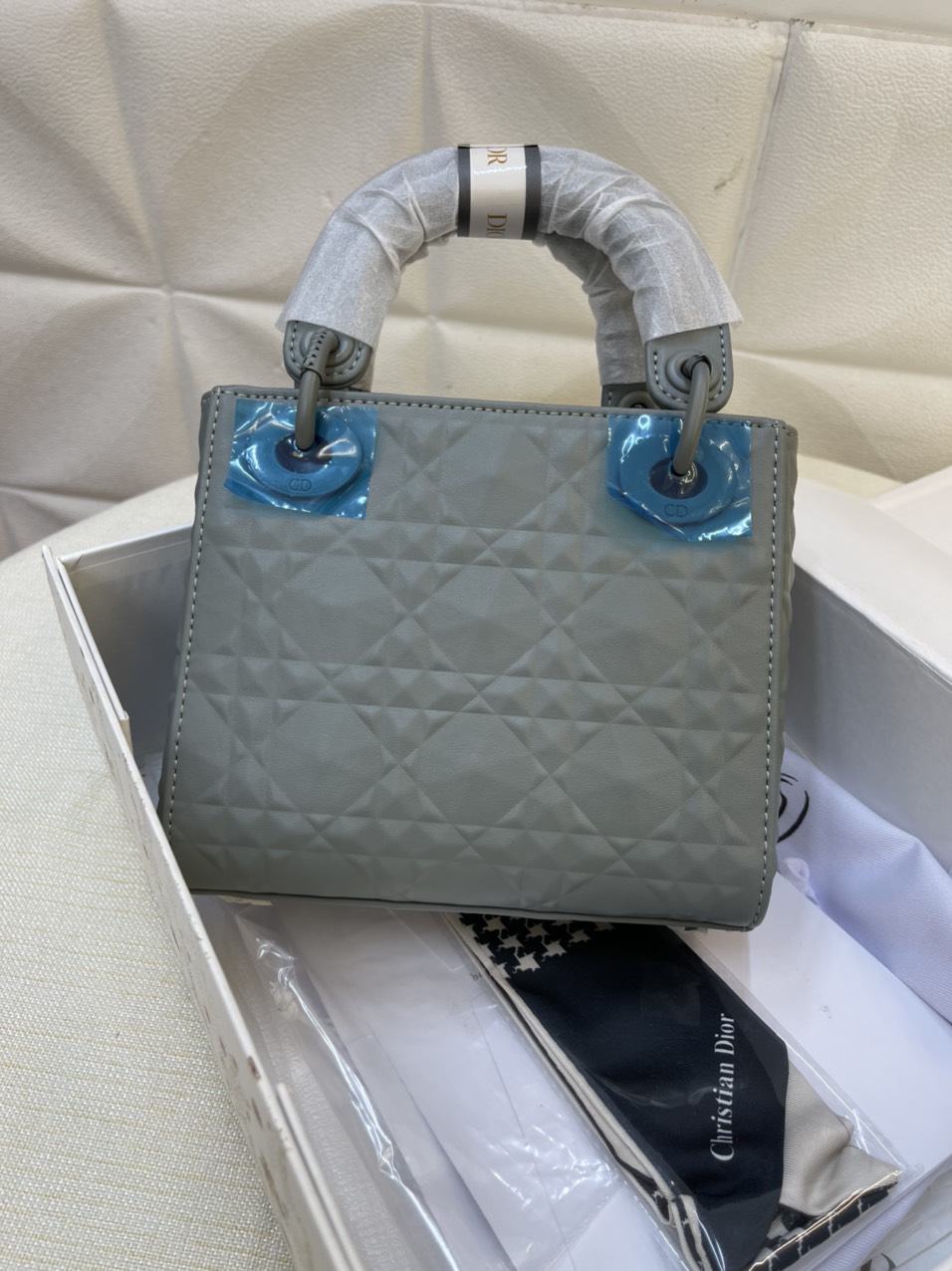 Túi xách Dior Lady Super Da Trơn Màu Xám Size 17cm