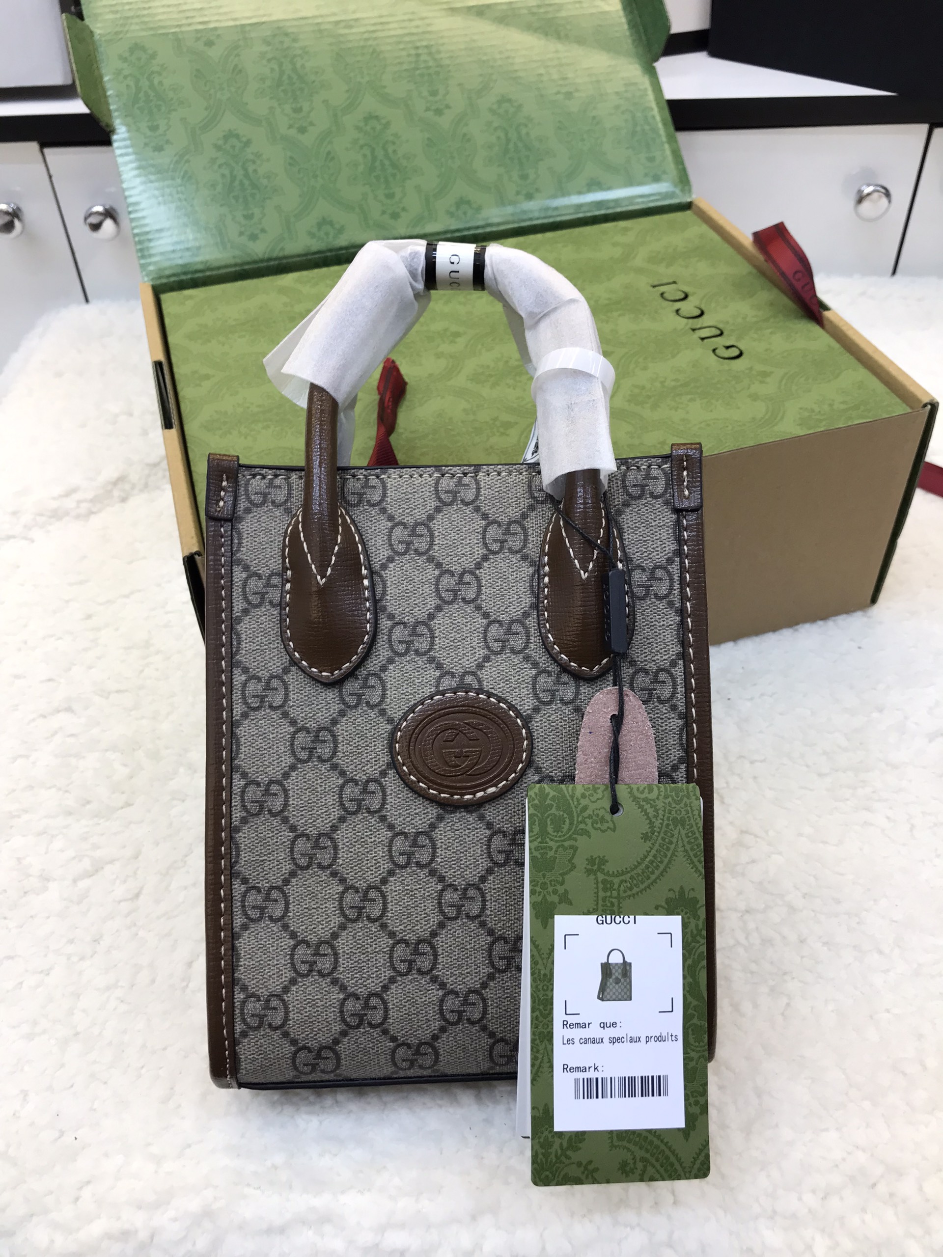 ️️️️️️Túi xách Gucci Tote Super Mini Bag Màu Nâu Size 15*20cm