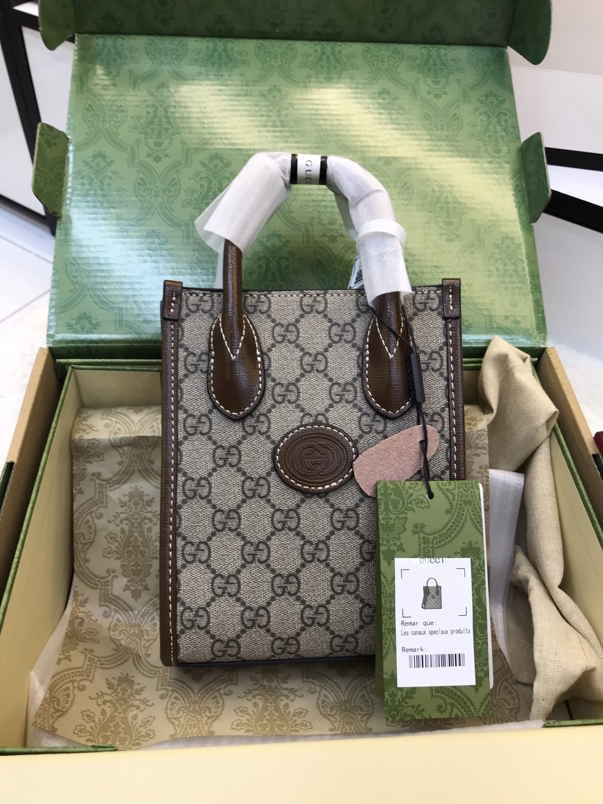 ️️️️️️Túi xách Gucci Tote Super Mini Bag Màu Nâu Size 15*20cm