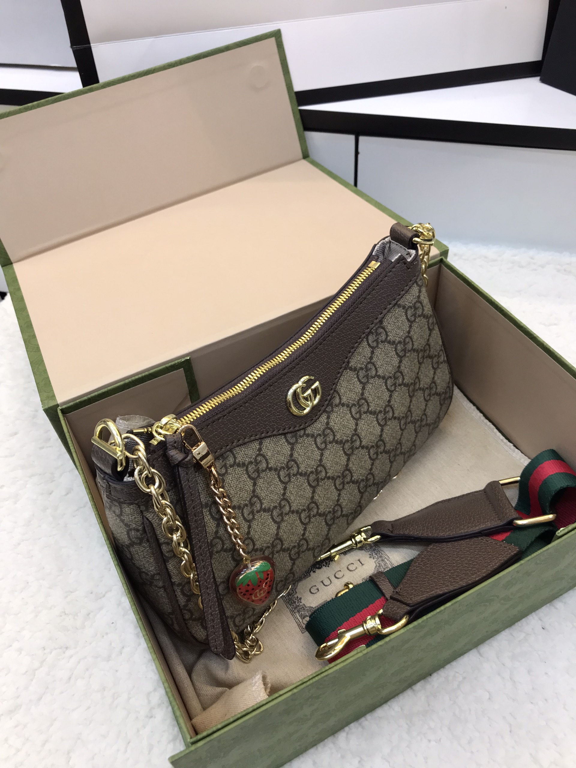 Túi xách Gucci Ophidia Super Màu Nâu Kèm Phụ Kiện Size 24cm