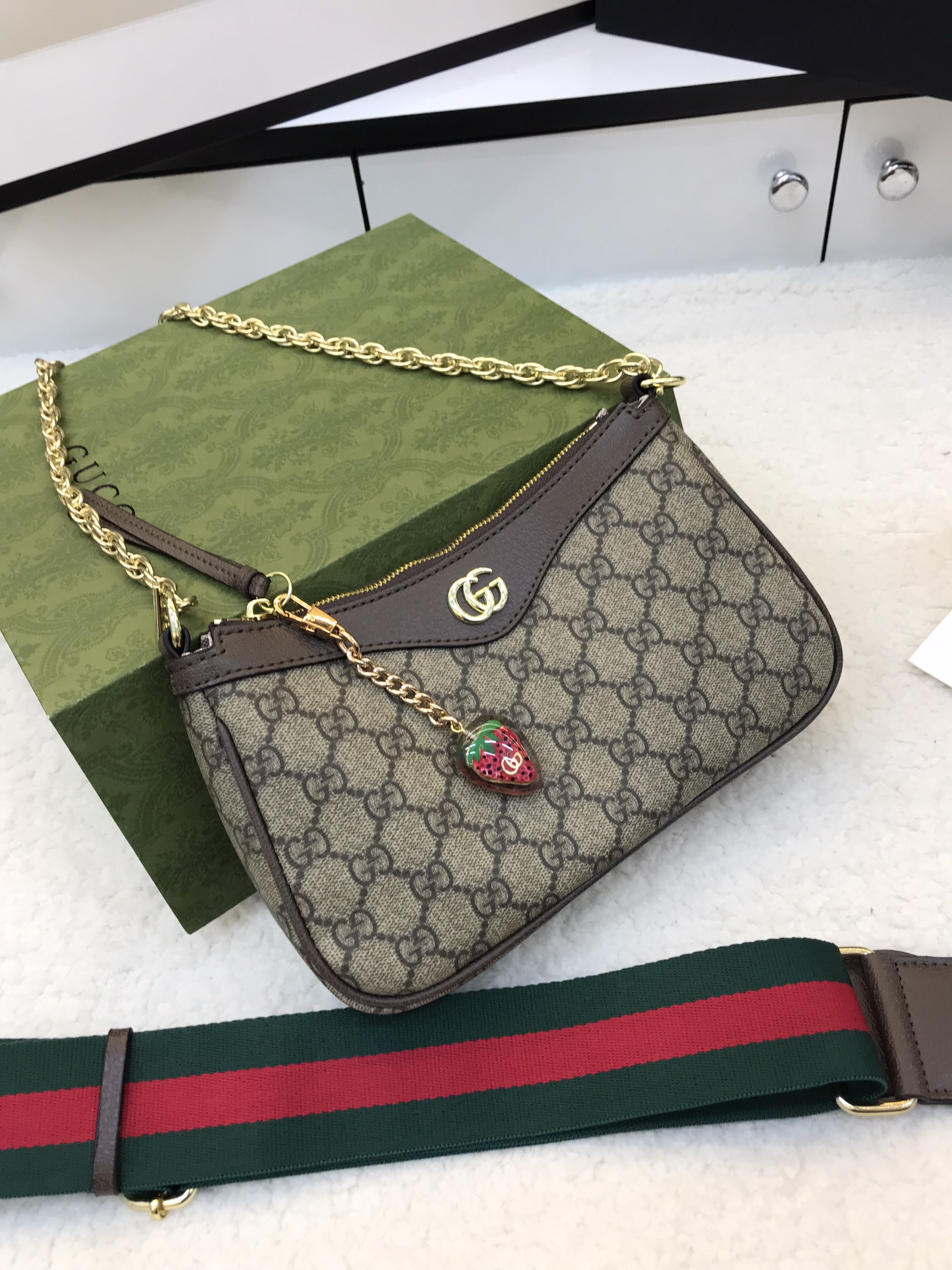 Túi xách Gucci Ophidia Super Màu Nâu Kèm Phụ Kiện Size 24cm