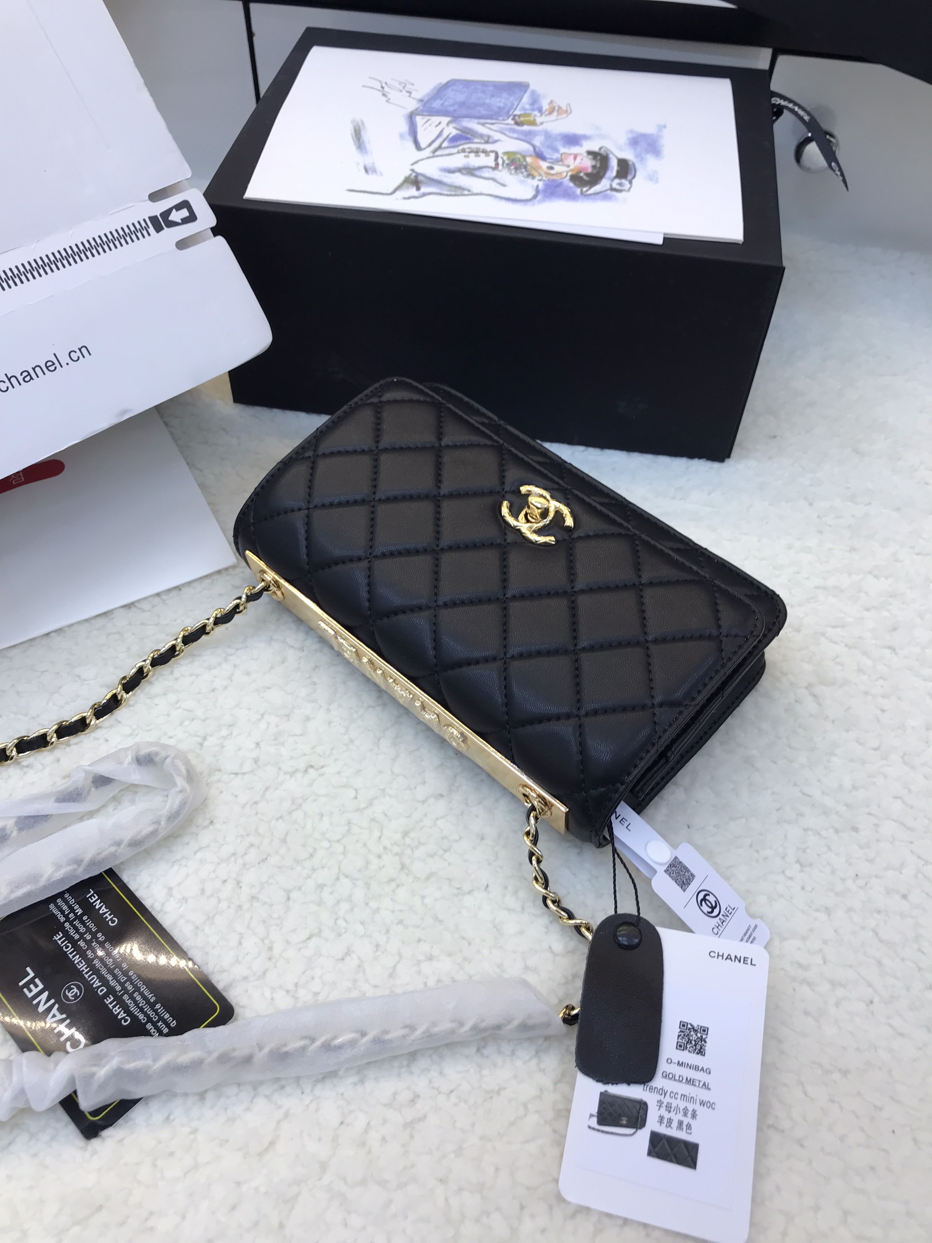 Túi Xách Chanel Super Trendy CC Wallet On Chain WOC Màu Đen