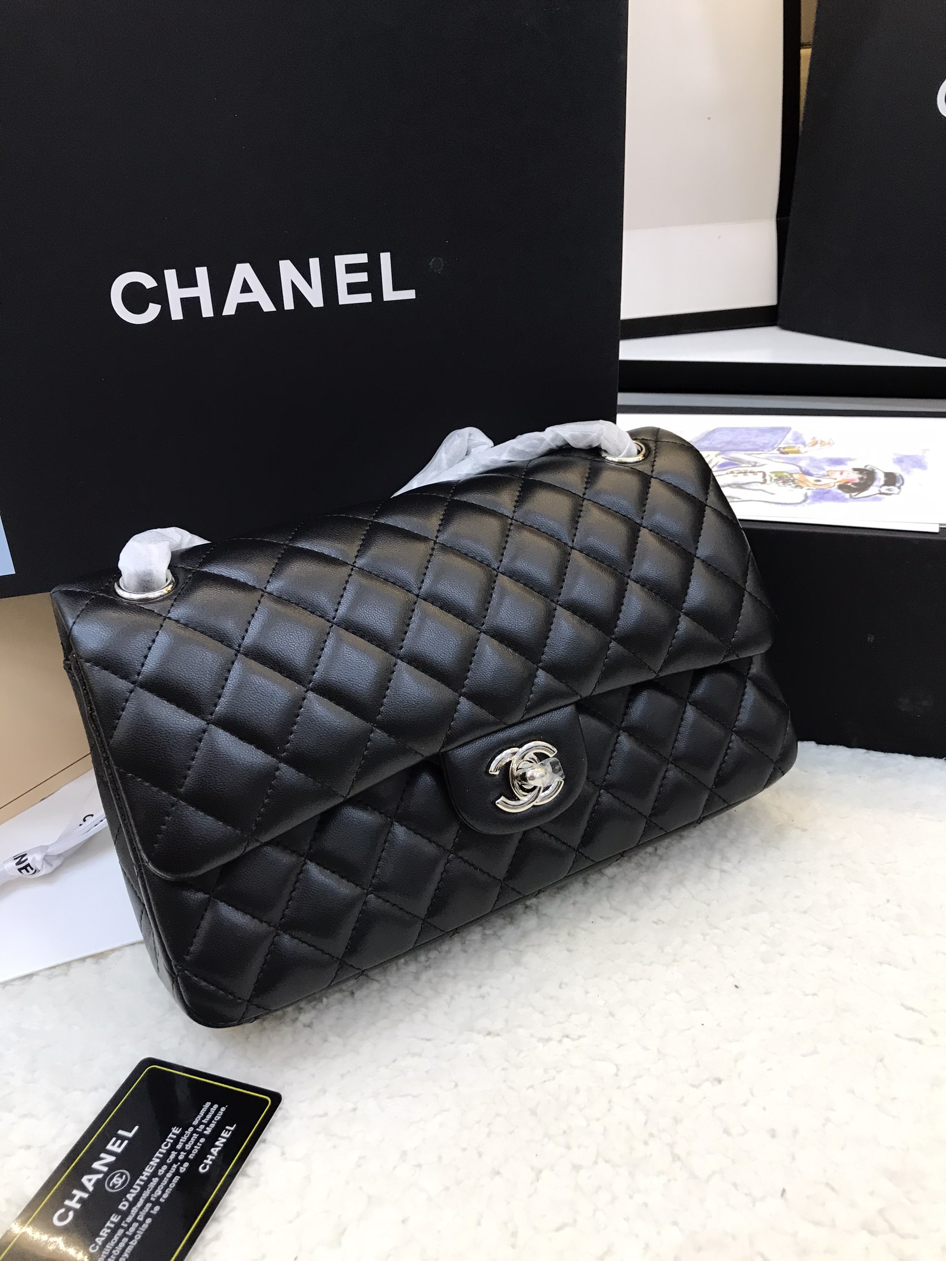 Túi Xách Chanel  Classic Super Khóa Bạc Màu Đen Size 26cm