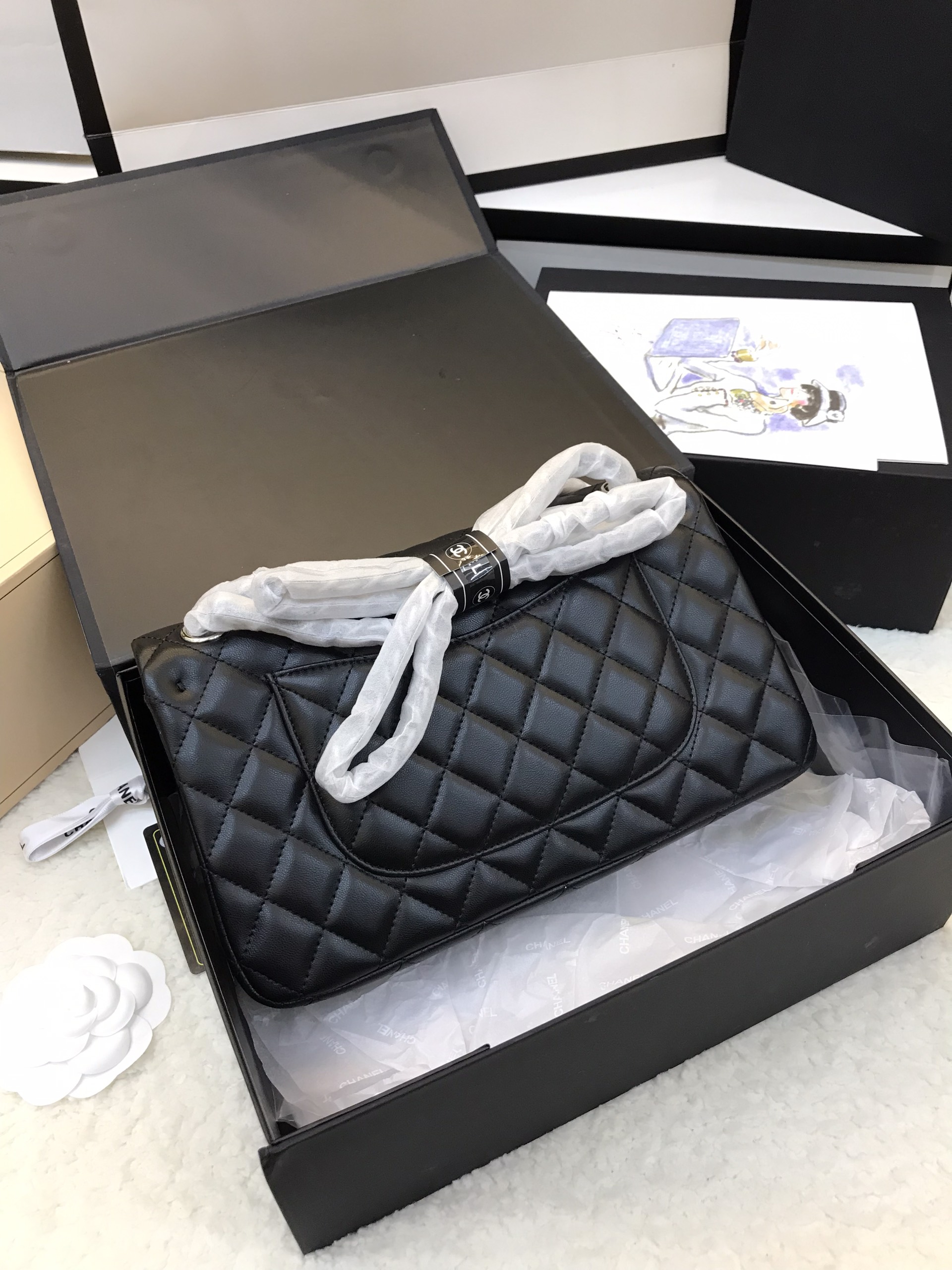 Túi Xách Chanel  Classic Super Khóa Bạc Màu Đen Size 26cm