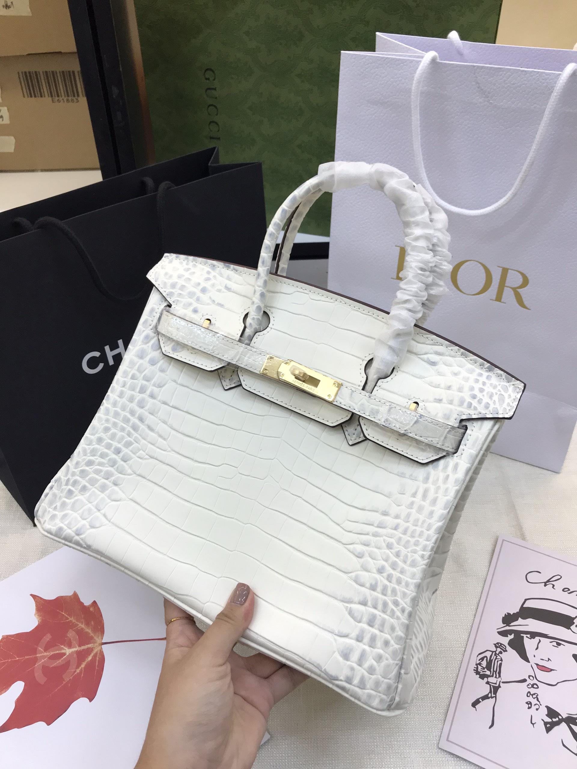 Túi xách Hermer Birkin Super Da Togo Màu Trắng Khóa Vàng Size 30cm