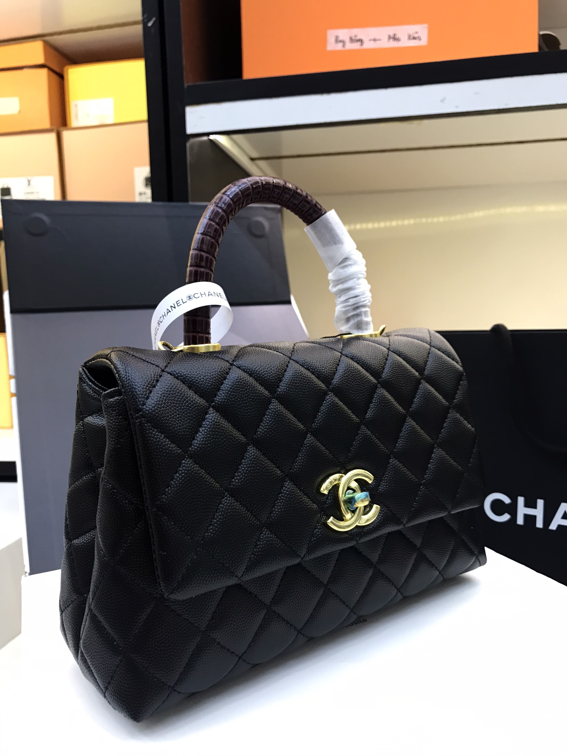 Túi Xách Chanel Coco Super Màu Kem Quai Vân Khóa Vàng Size 23cm