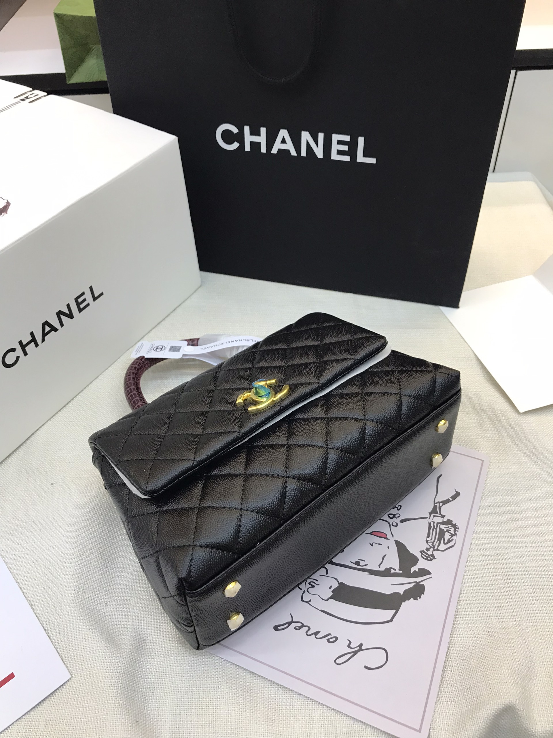 Túi Xách Chanel Coco Super Màu Kem Quai Vân Khóa Vàng Size 23cm