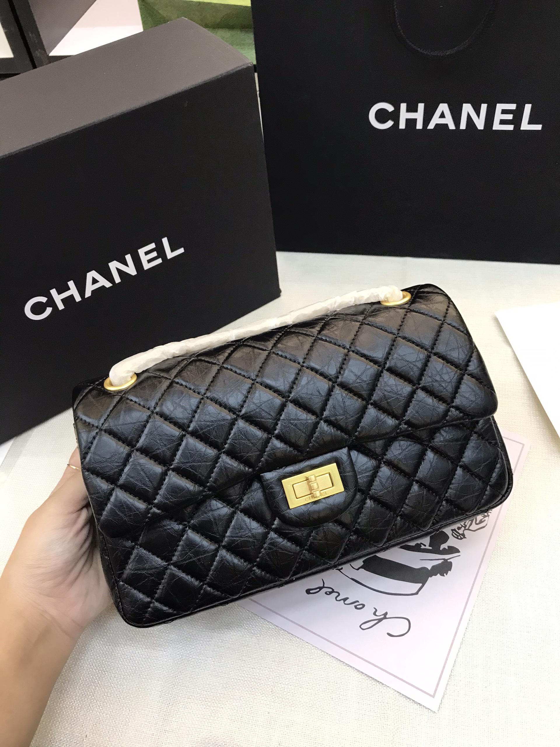 Túi Xách Chanel Classic Super Reissue Màu Đen Khóa Vàng Size 26cm