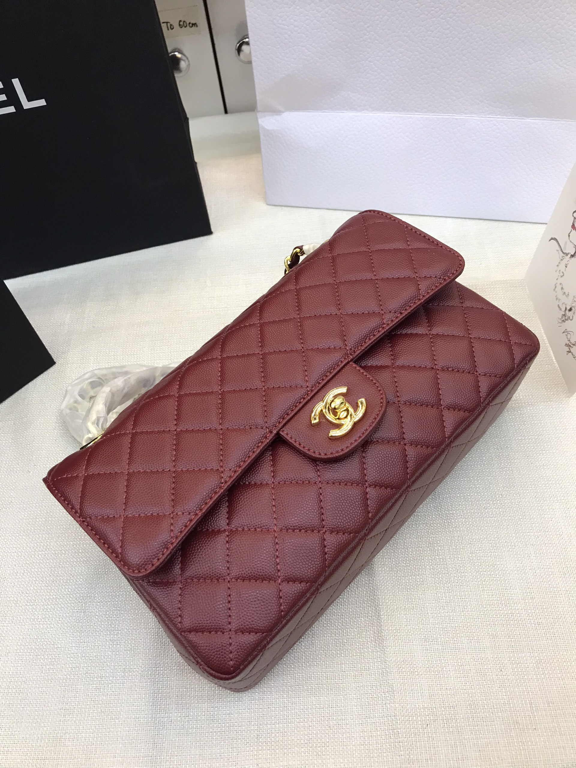 Túi Xách Chanel Classic Super Màu Đỏ Đô Khóa Vàng Size 26cm