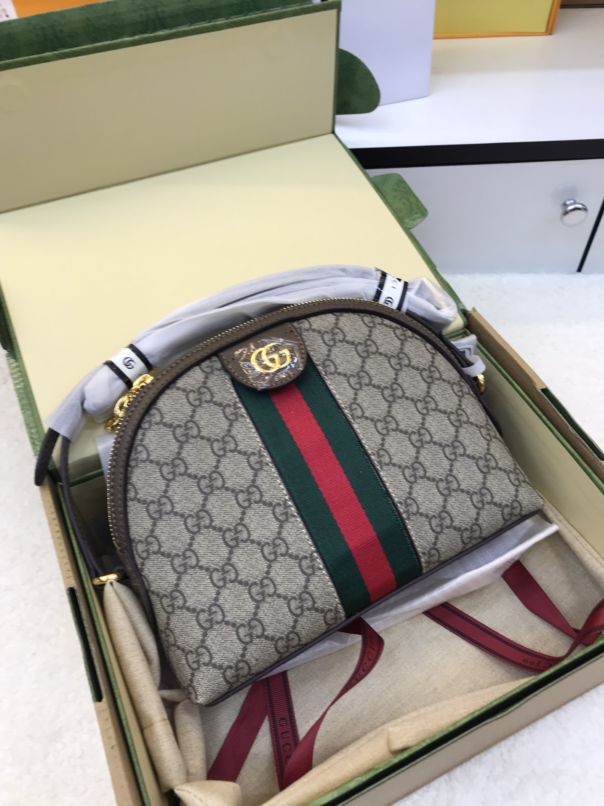Túi Xách Gucci Super Ophidia Small Bag Size Dây Xanh 26cm
