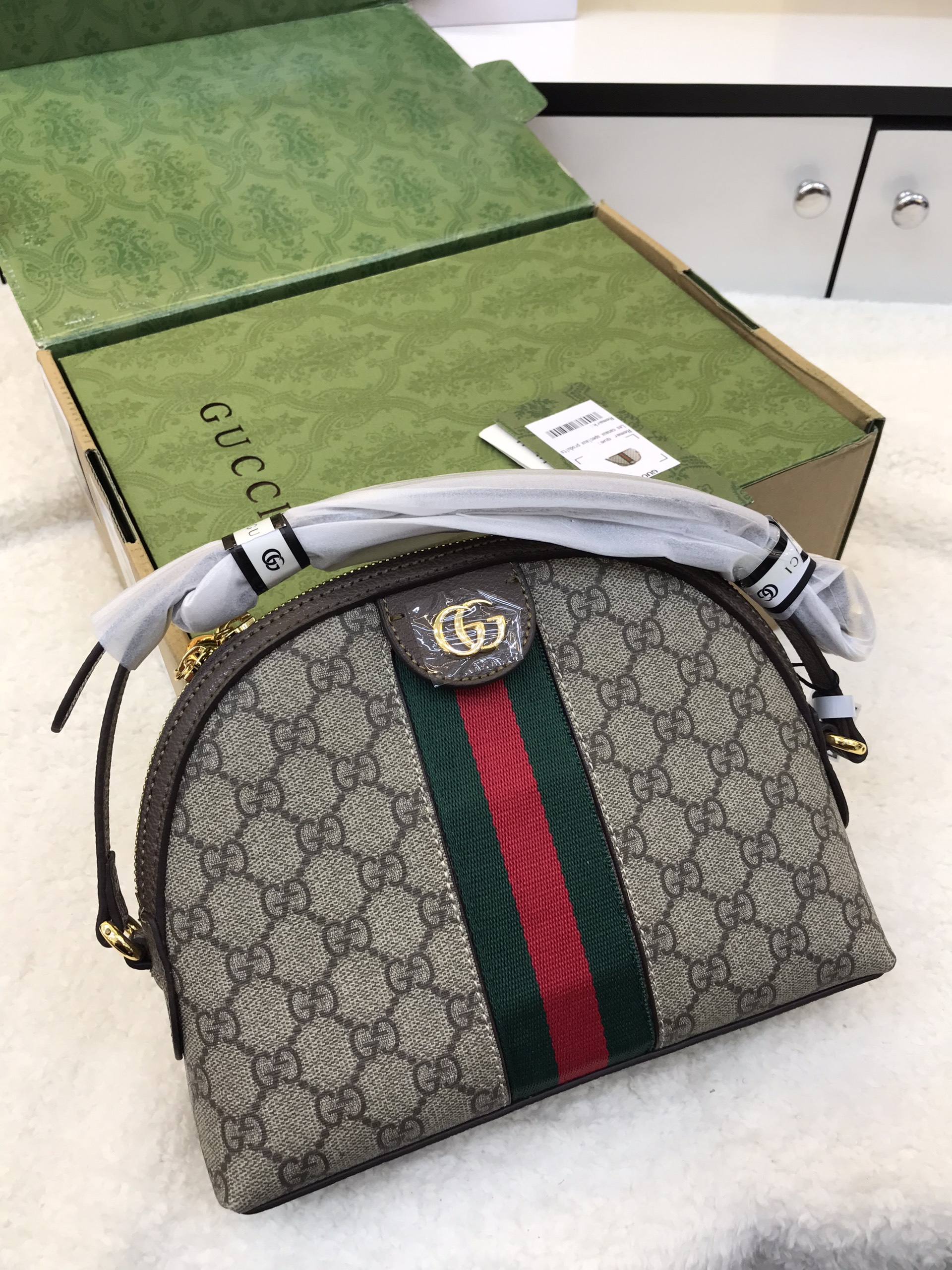 Túi Xách Gucci Super Ophidia Small Bag Size Dây Xanh 26cm