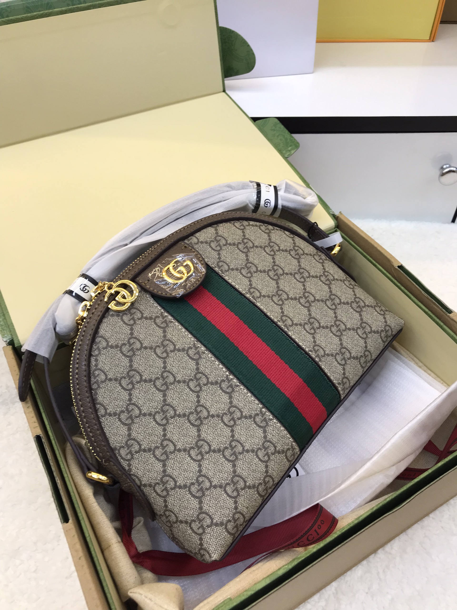 Túi Xách Gucci Super Ophidia Small Bag Size Dây Xanh 26cm