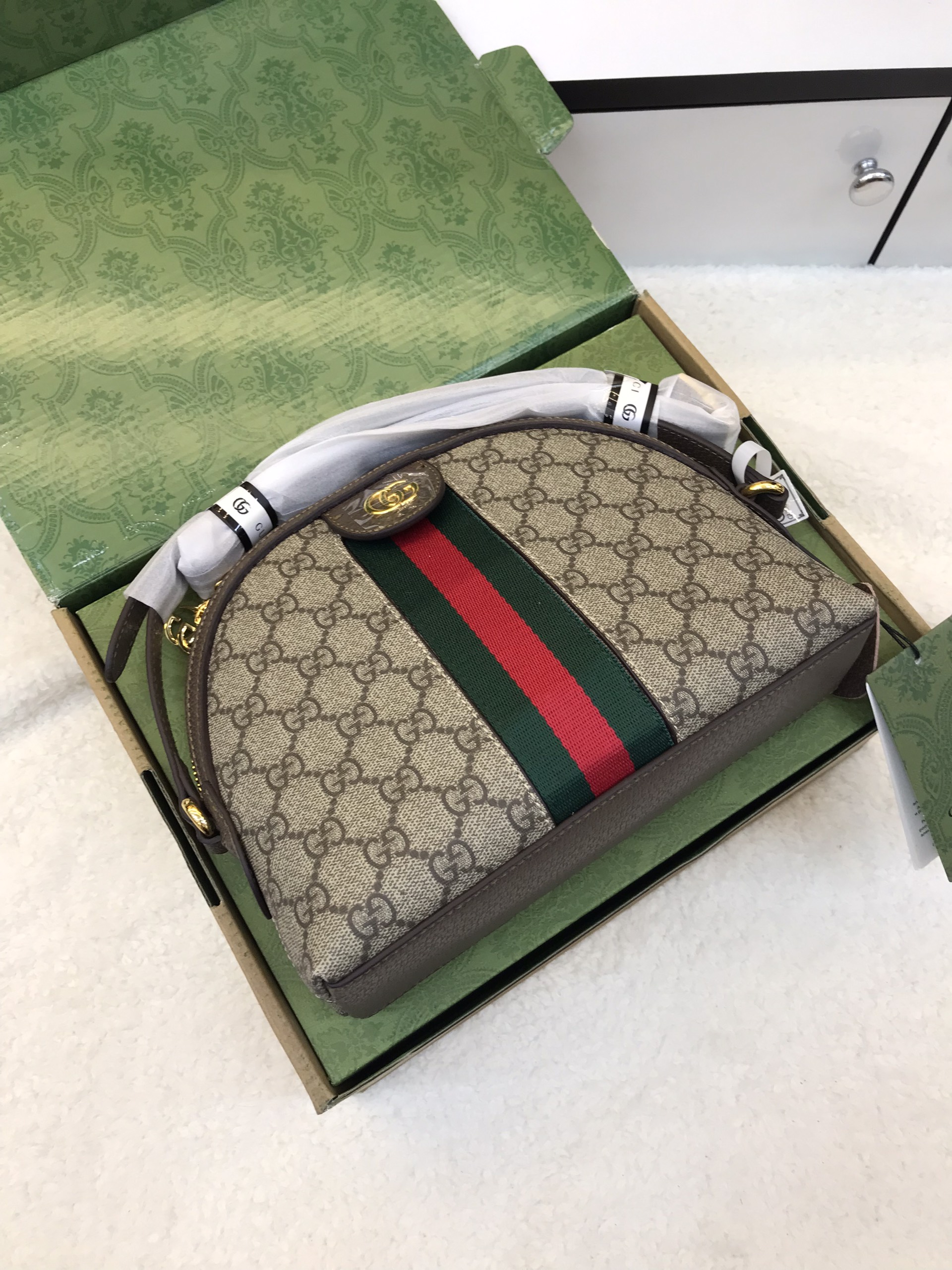 Túi Xách Gucci Super Ophidia Small Bag Size Dây Xanh 26cm