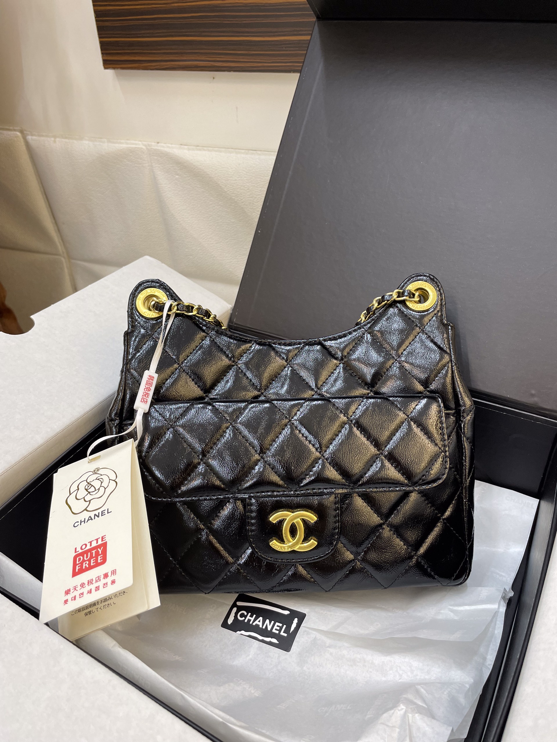 Túi Xách Chanel Hobo Super Màu Đen Khóa Vàng Size 22cm