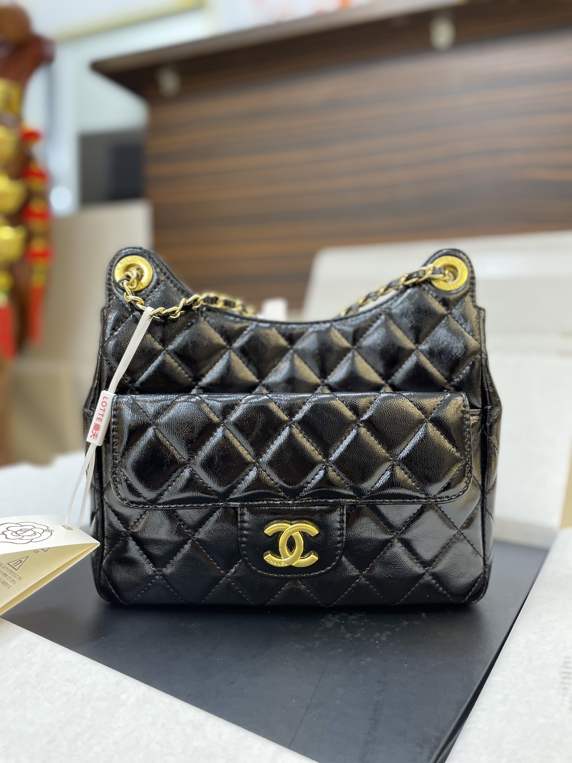 Túi Xách Chanel Hobo Super Màu Đen Khóa Vàng Size 22cm
