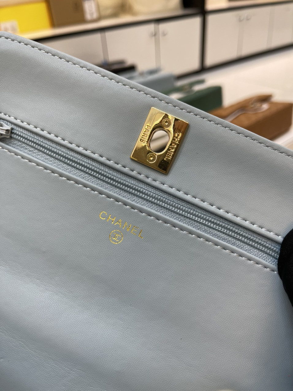 Túi Xách Chanel Super Woc Thẻ Vàng Xanh Khóa Vàng Size 19cm