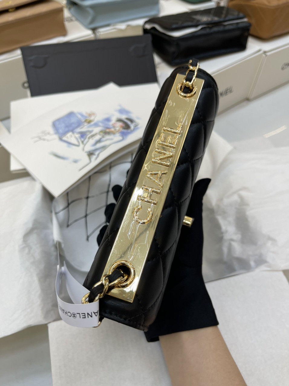 Túi Xách Chanel Super Woc Thẻ Vàng Đen Khóa Vàng Size 19cm