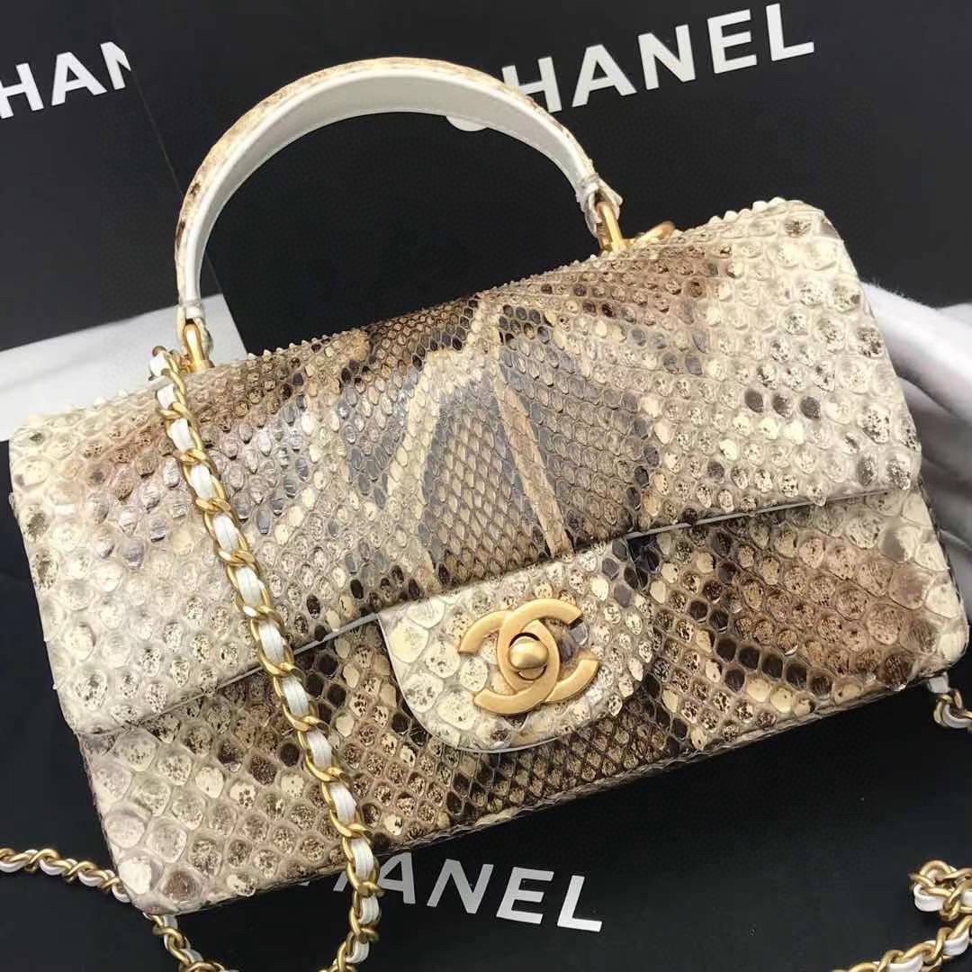 Túi Xách Chanel Classic Siêu Cấp Da Trăn Quai Xách Khóa Vàng Màu Nâu