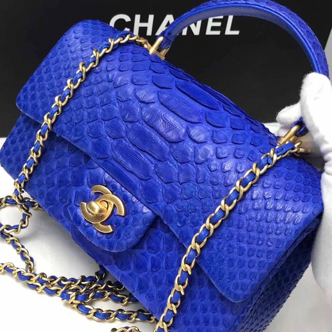 Túi Xách Chanel Classic Siêu Cấp Da Trăn Quai Xách Khóa Vàng Màu Nâu