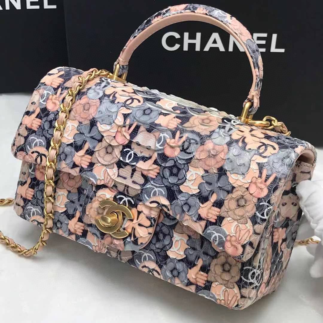 Túi Xách Chanel Classic Siêu Cấp Da Trăn Quai Xách Khóa Vàng Màu Nâu