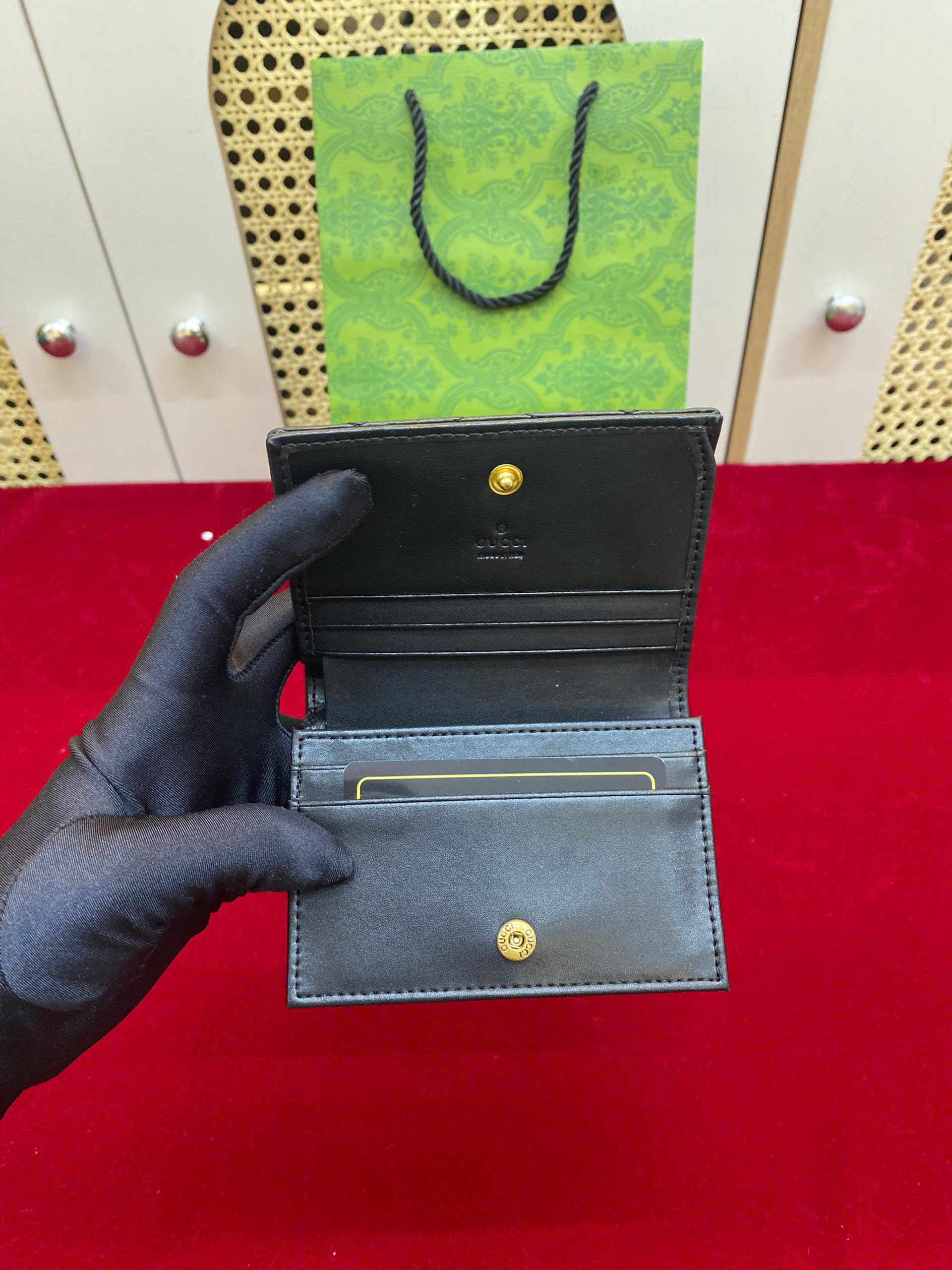 Ví GG Marmont Card Case Wallet Black Super Màu Đen Size 11.5cm